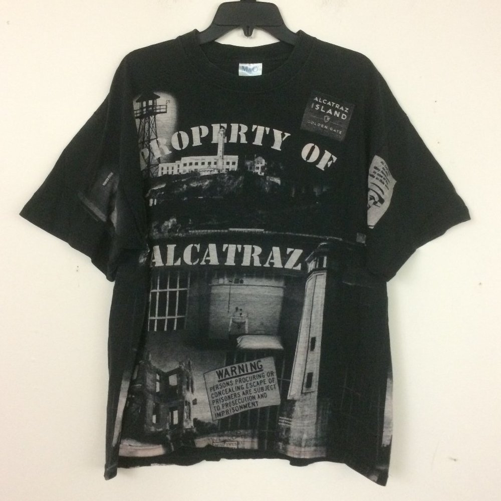 VINTAGE 90s Property of Alcatraz Prison All Over Print Retro T-Shirt XL